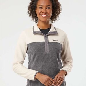 Columbia Fleece Pullover‎ Color Block Snap Button Up Cozy Comfy